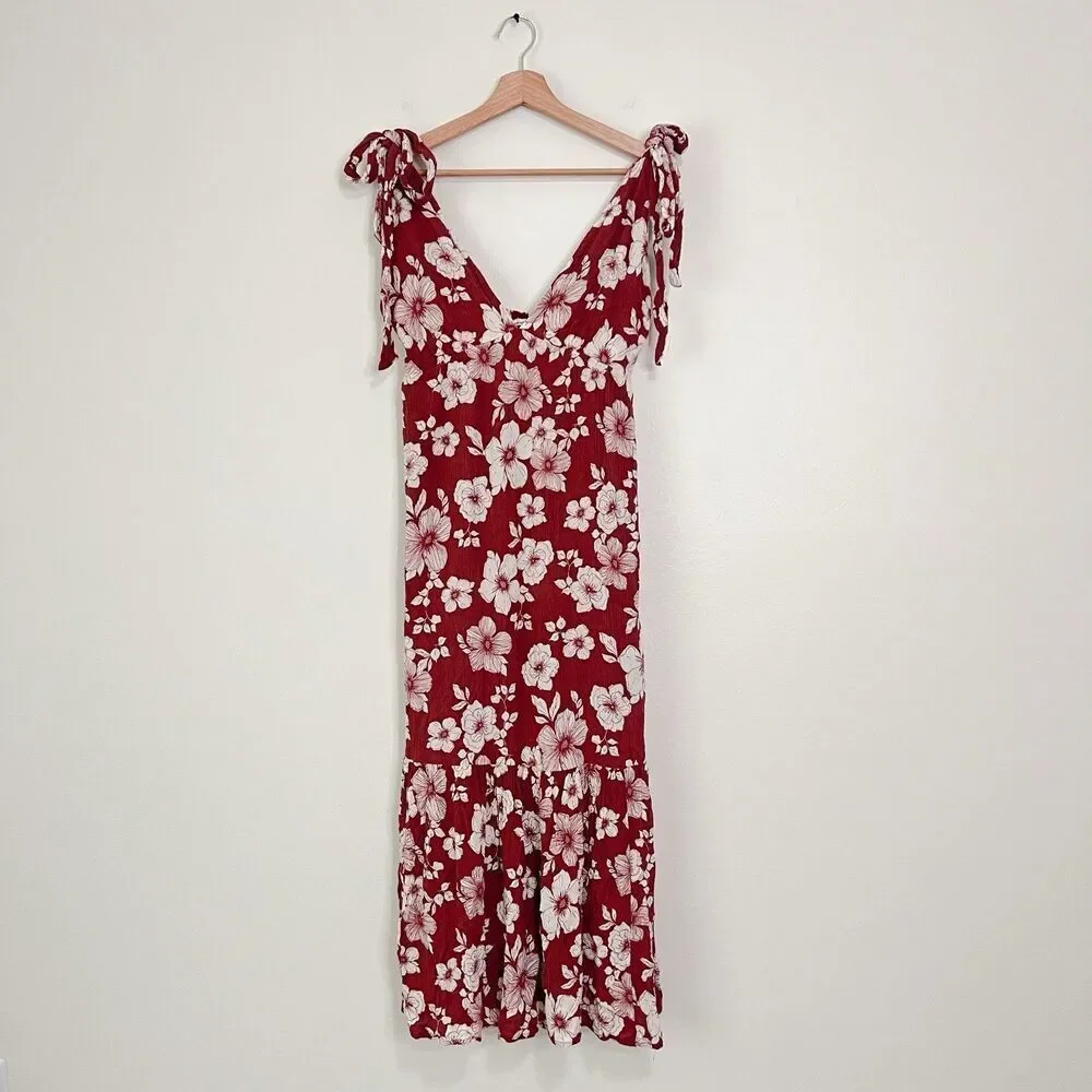 Abercrombie & Fitch Floral Maxi Tie Strap Dress Size M Brown Open Back Tiered